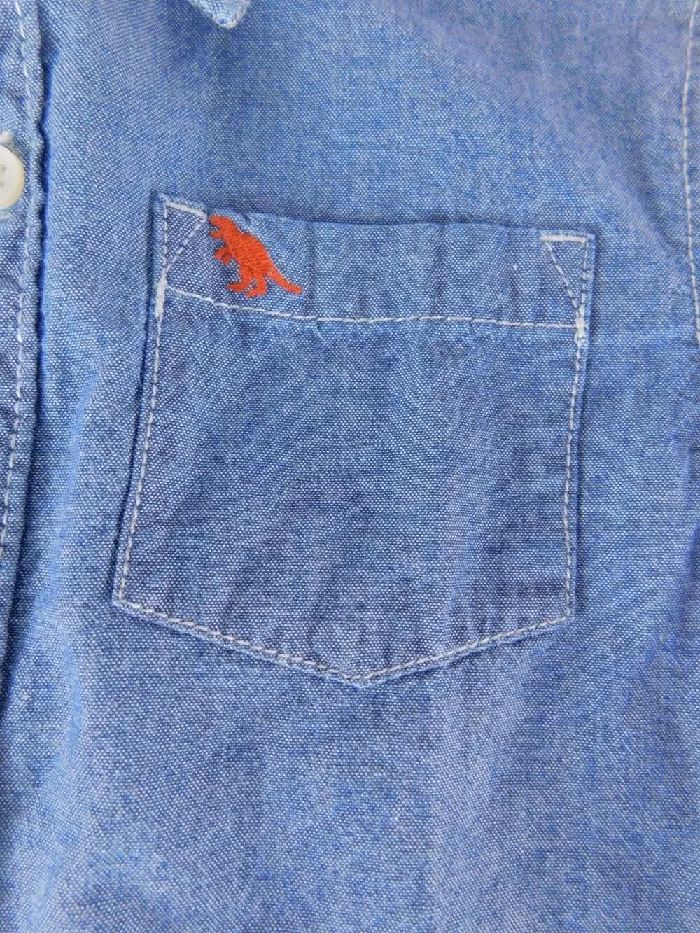 Carter's Shirt Boys 5T Blue Denim Short Sleeve Button-Up Embroidered Dino Pocket